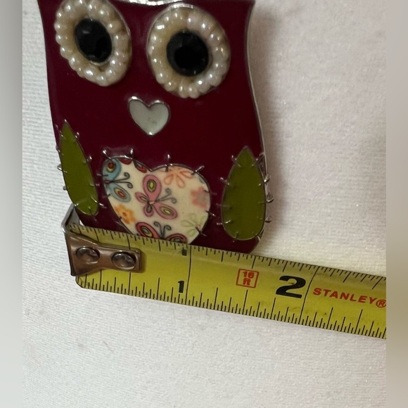 Fashion Necklace Large Owl Pendant Enamel Faux Pearls Silver Tone Chain - Picture 7 of 8